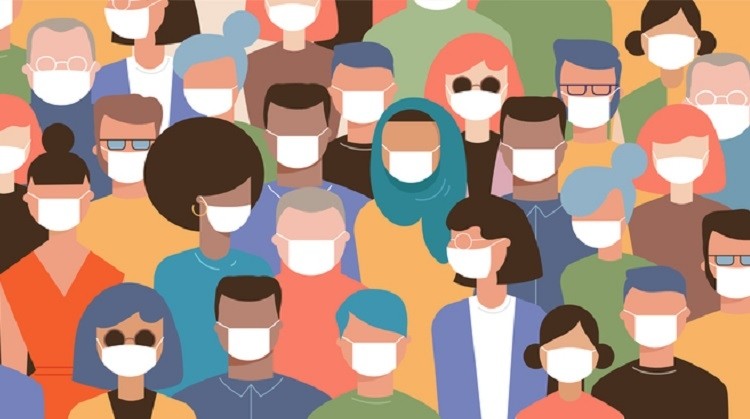 Crowd on the street wearing masks to prevent disease, coronavirus, flu, air pollution, contaminated air, world pollution. Vector illustration in a flat style